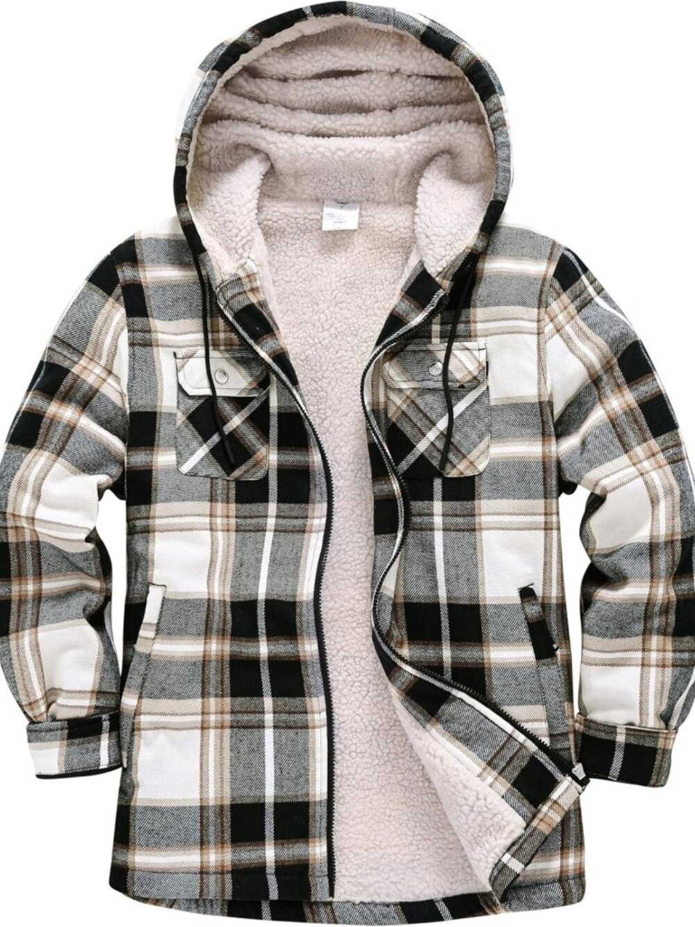 Cozy Plus Size Fleece Jacket - Plaid Sherpa Lined Zip Up Hoodie for Women